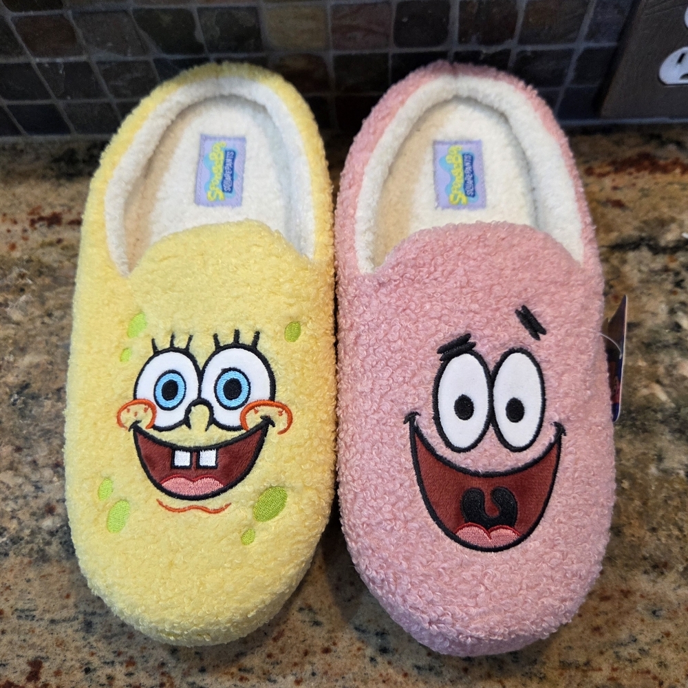 Spongebob Squarepants  & Patrick Ground Up Slippers Mens Size 11/12 Fuzzy NWT